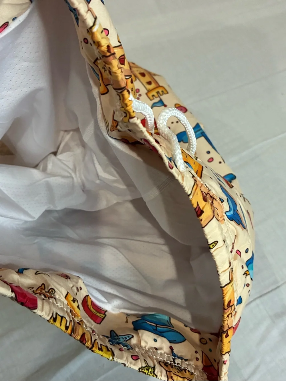 Boys Beach Print Swim Shorts - Cream with Multicolor